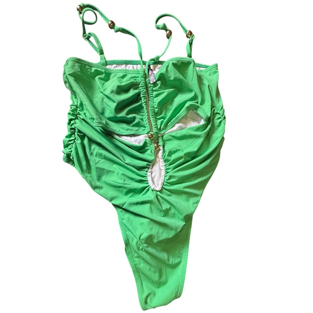 PrettyLittleThing Plus Green Bead Detail Ruched Cut Out Swimsuit Size 18 NWT